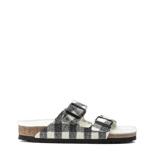 Birkenstock Arizona Shearling Wool Narrow Sandal Plaid White