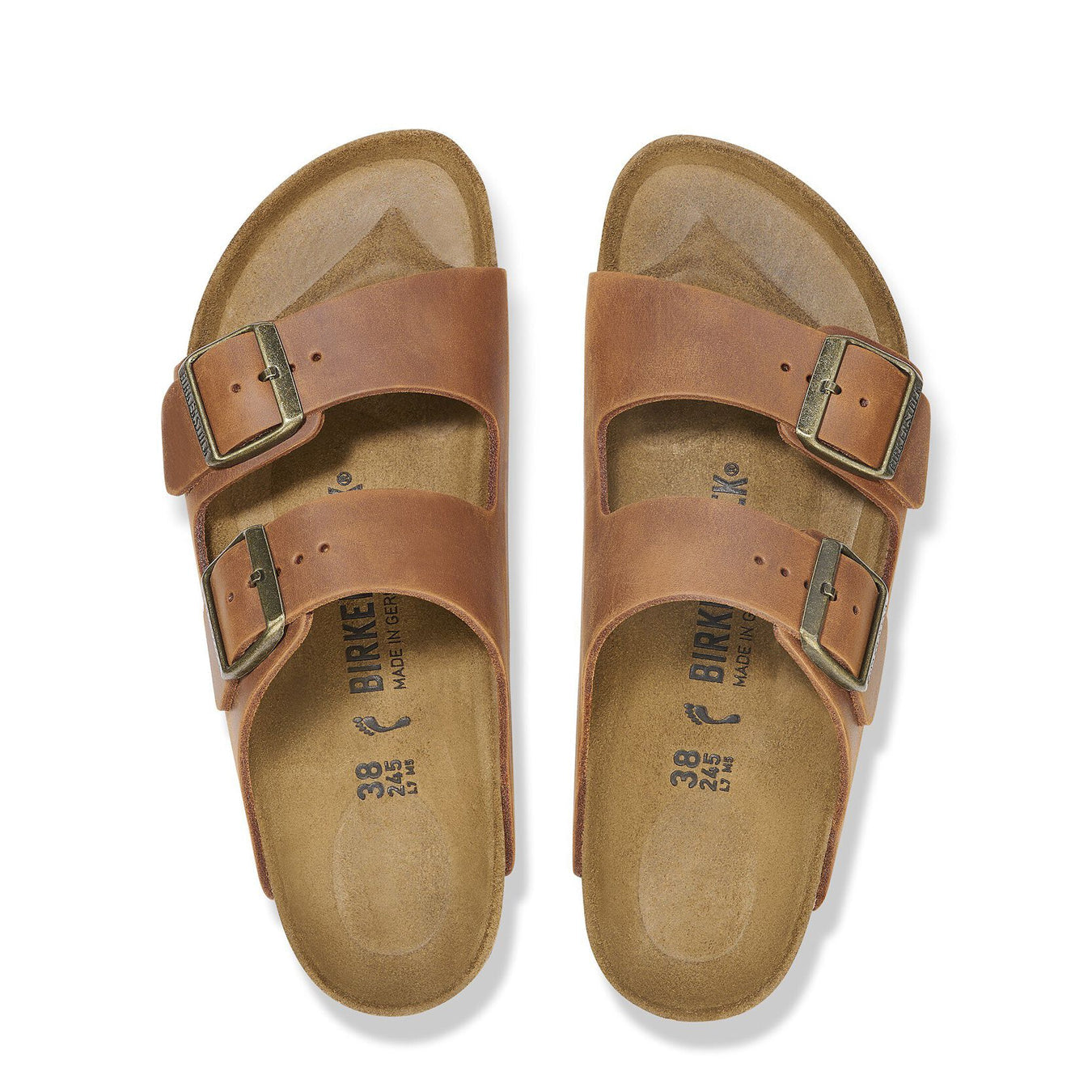 Birkenstock Womens Arizona Oiled Leather Narrow Sandal Cognac