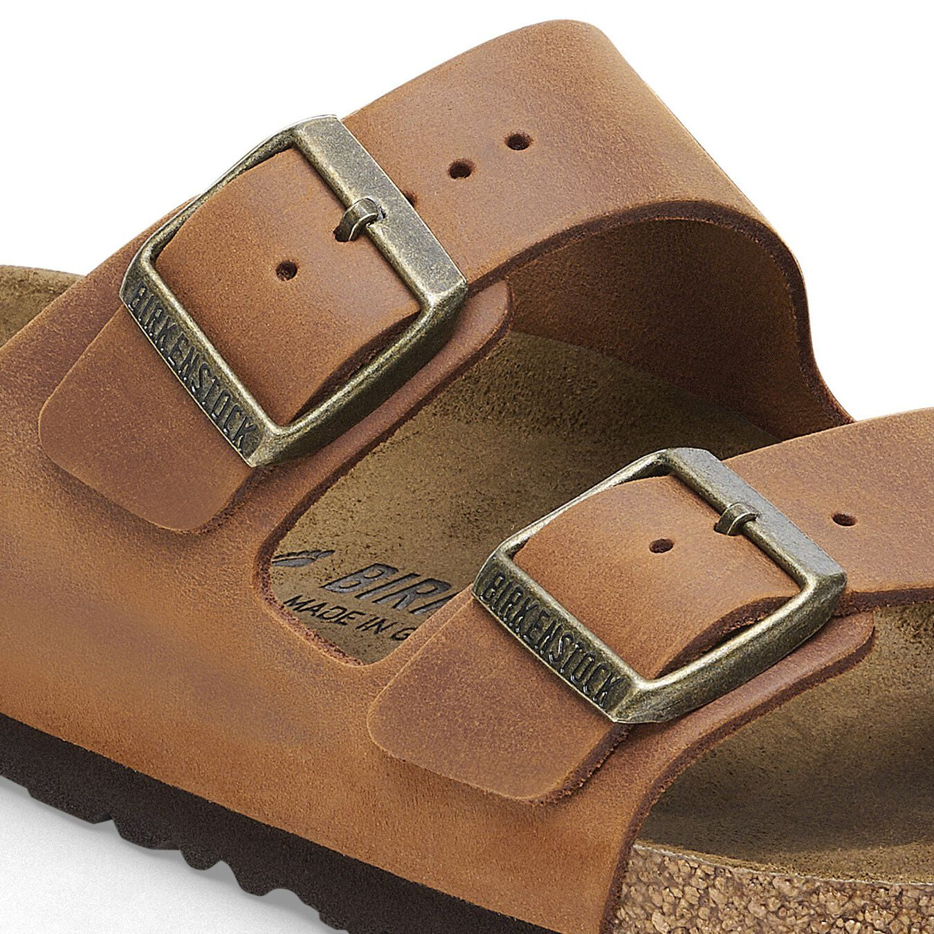 Birkenstock Womens Arizona Oiled Leather Narrow Sandal Cognac