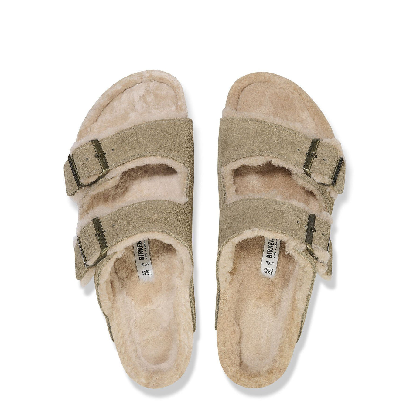 Birkenstock Womens Arizona Shearling Suede Leather Narrow Fit Taupe - pam pam 