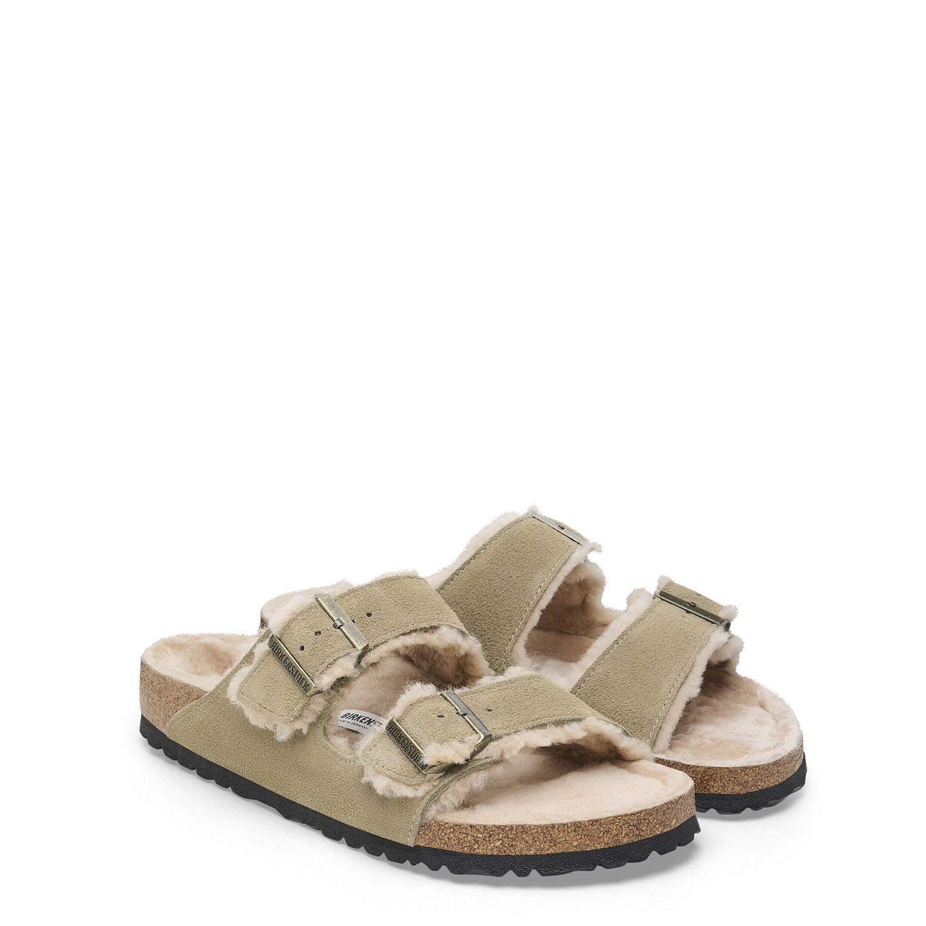 Birkenstock Womens Arizona Shearling Suede Leather Narrow Fit Taupe - pam pam 