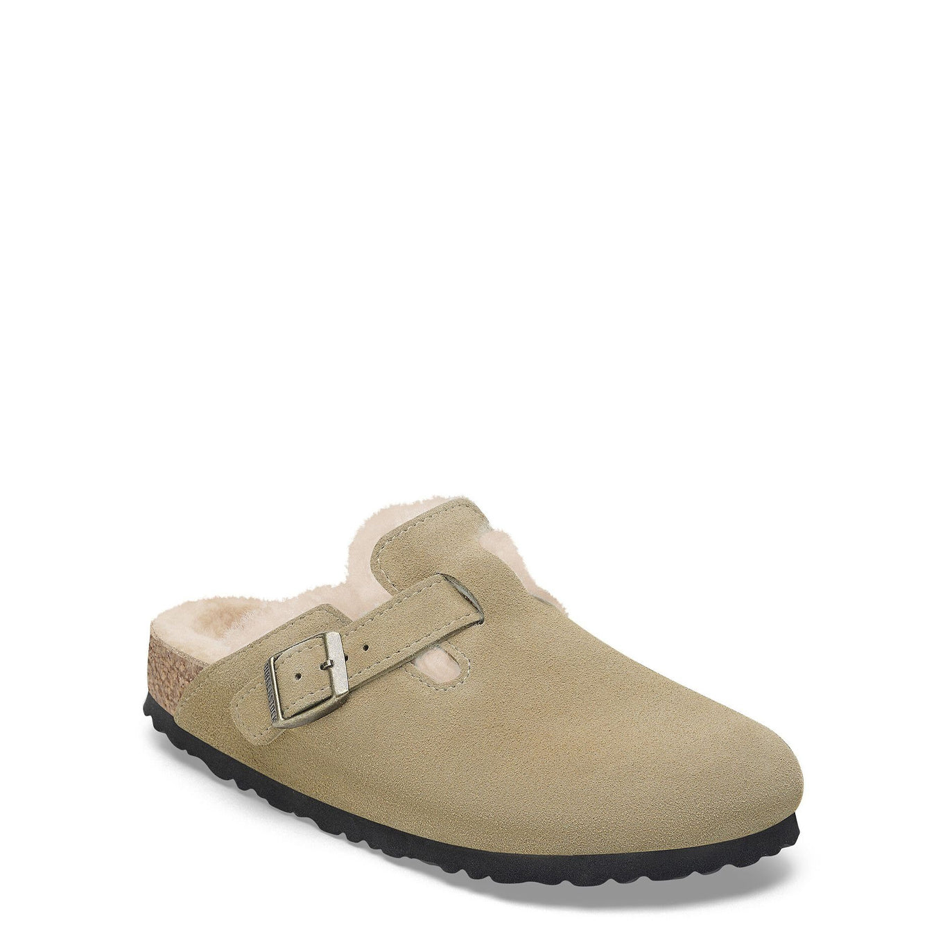 Birkenstock Womens Boston Shearling Suede Leather Narrow Fit Taupe - pam pam 