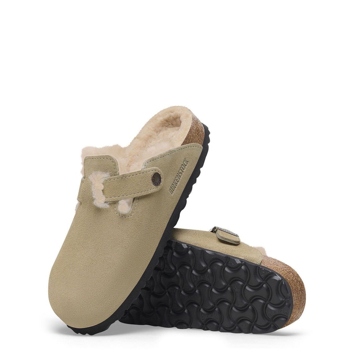 Birkenstock Womens Boston Shearling Suede Leather Narrow Fit Taupe - pam pam 