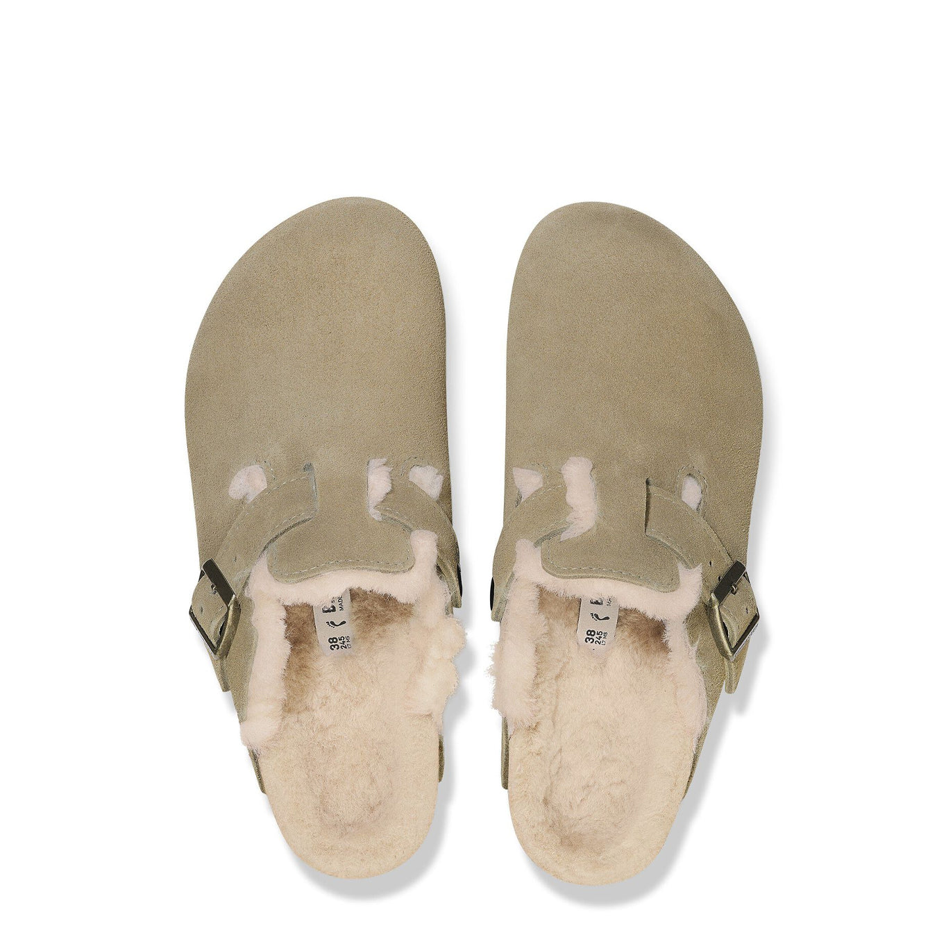 Birkenstock Womens Boston Shearling Suede Leather Narrow Fit Taupe - pam pam 