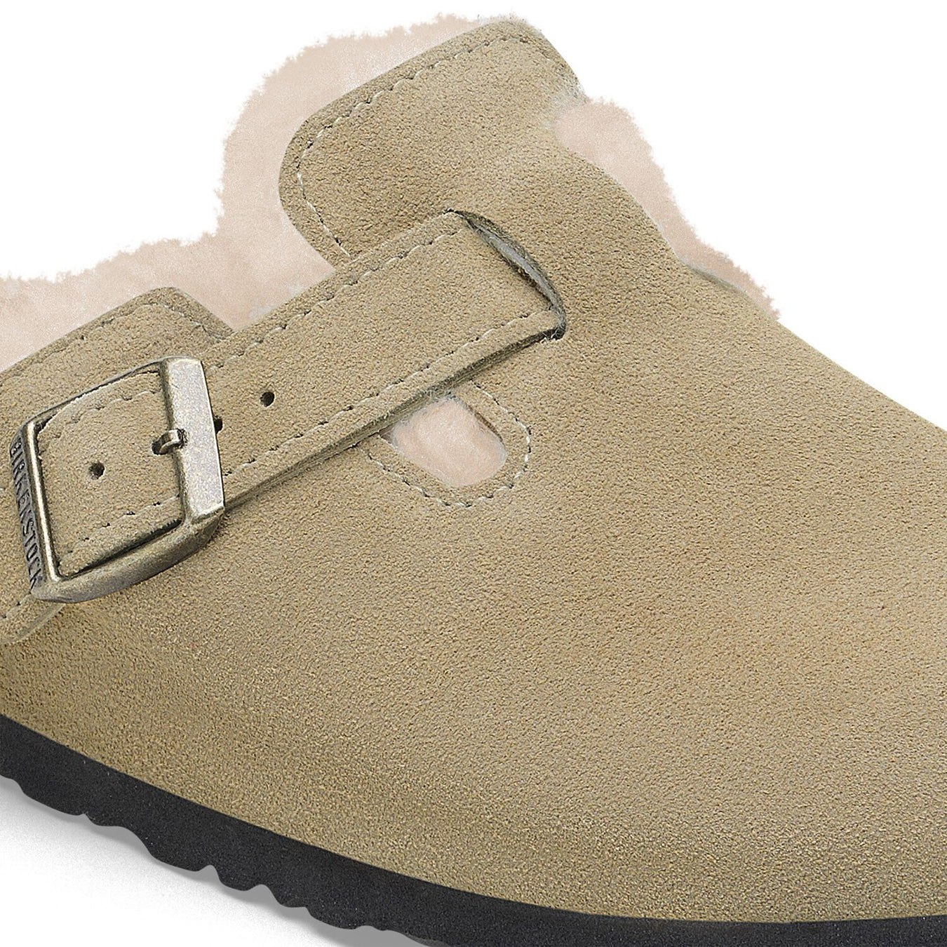 Birkenstock Womens Boston Shearling Suede Leather Narrow Fit Taupe - pam pam 