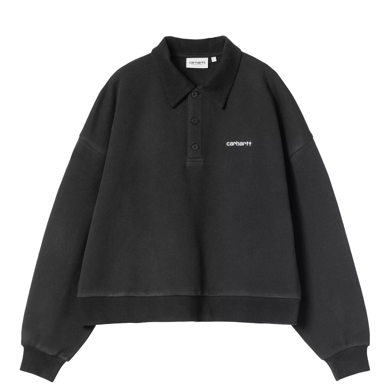 Carhartt WIP Womens Brenta Polo Sweat Black / White Heavy Stone Wash