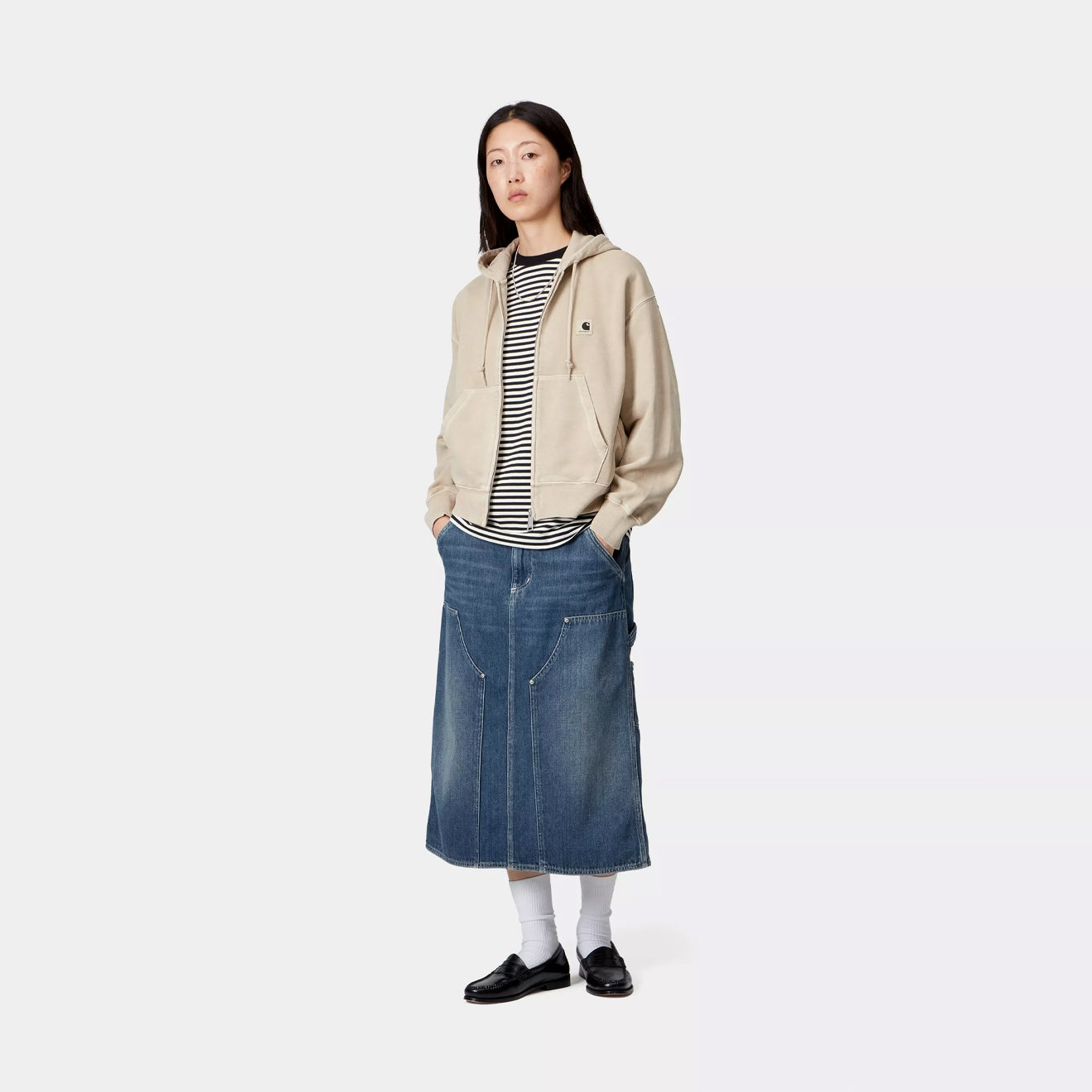 Carhartt WIP Womens Double Knee Skirt Blue Dark Used Wash - pam pam 