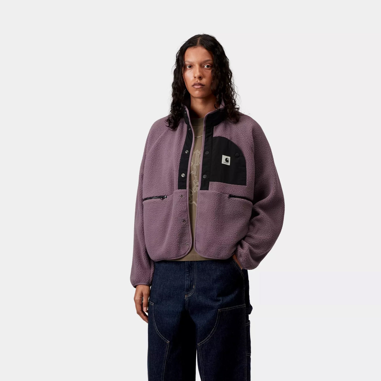 Carhartt WIP Womens Flynn Fleece Jacket Phlox / Black - pam pam 