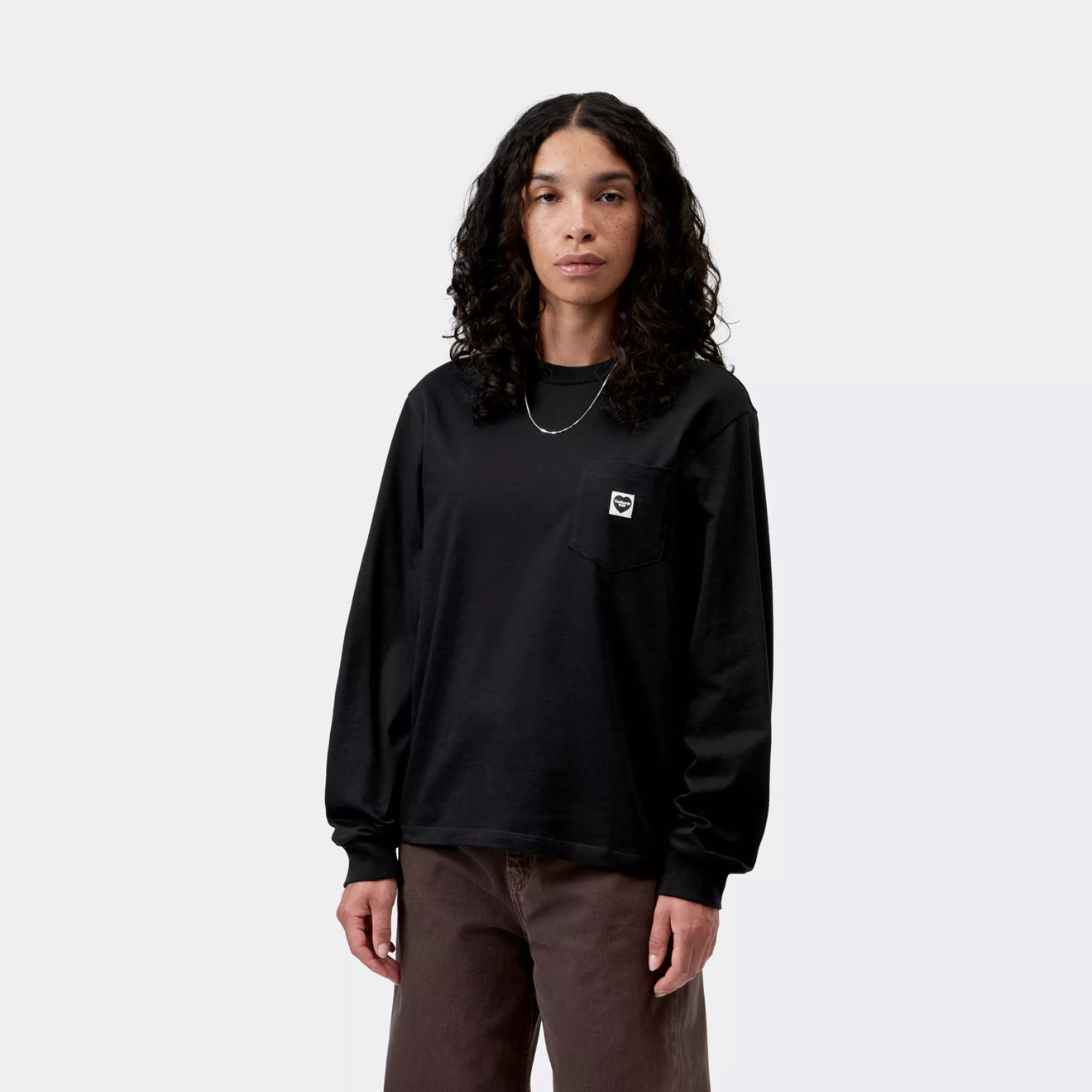 Carhartt WIP Womens L/S Pocket Small Heart T-Shirt Black / Black
