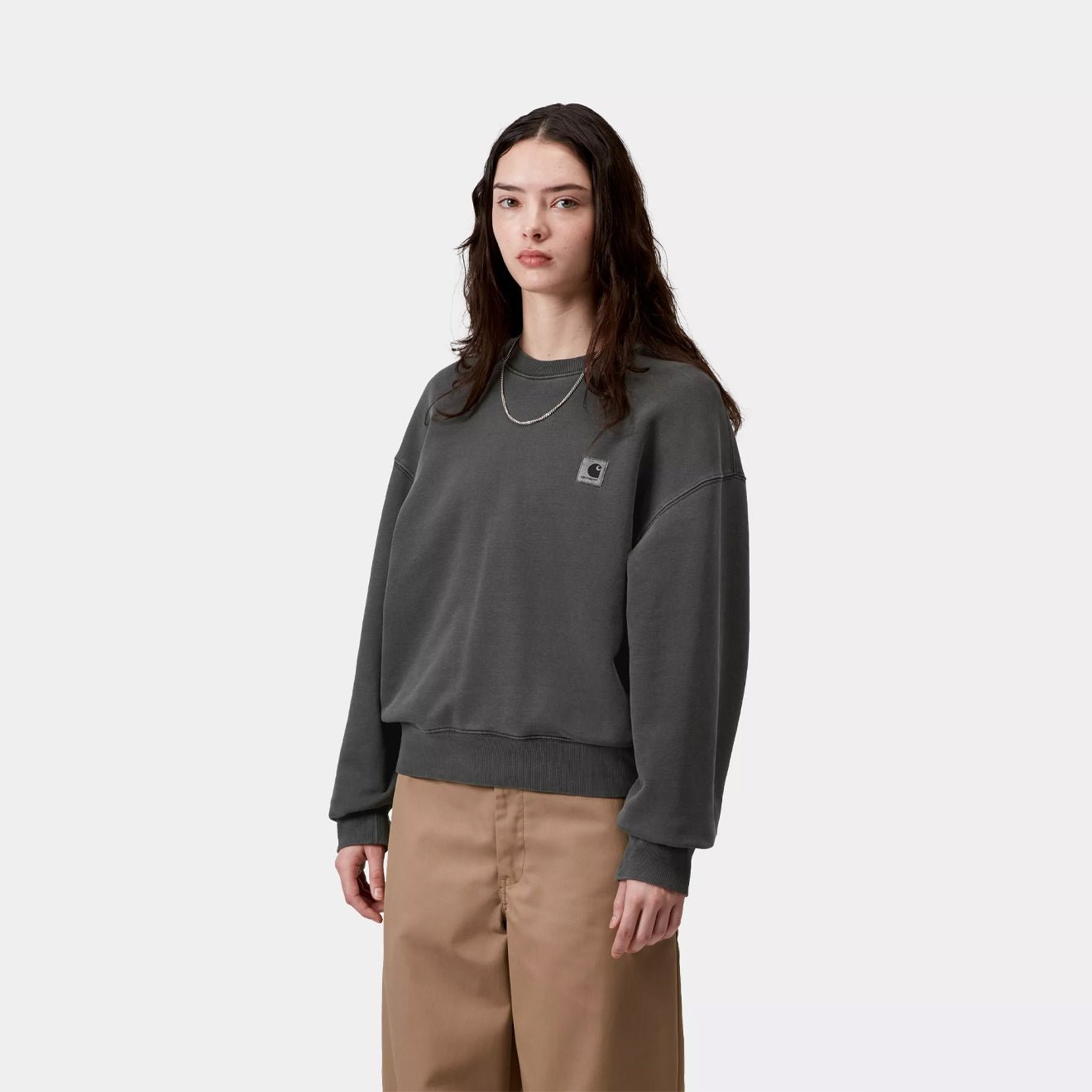 Carhartt WIP Womens Nelson Sweatshirt Black Garment Dyed - pam pam 