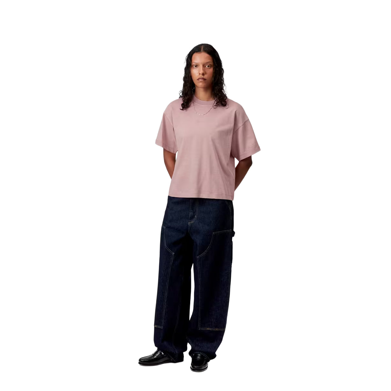 Carhartt WIP Womens S/S Benton T-Shirt Glassy Pink Garment Dyed - pam pam 