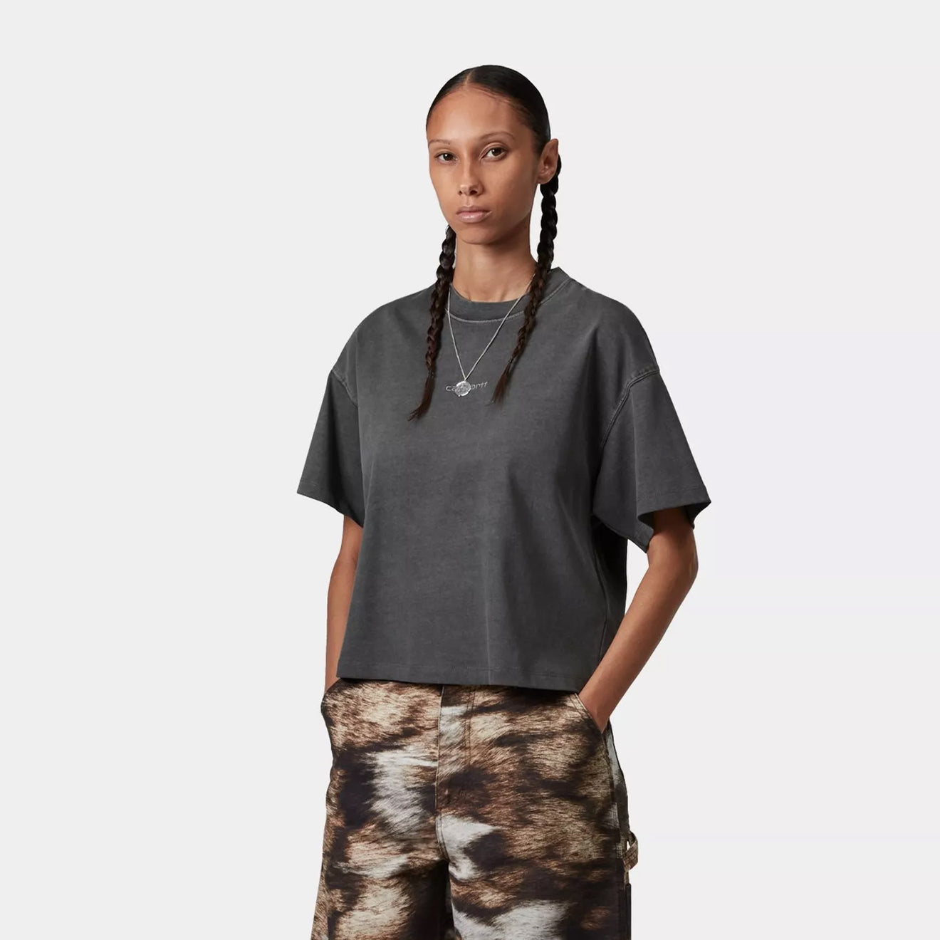 Carhartt WIP Womens S/S Benton T-Shirt Graphite Garment Dyed - pam pam 