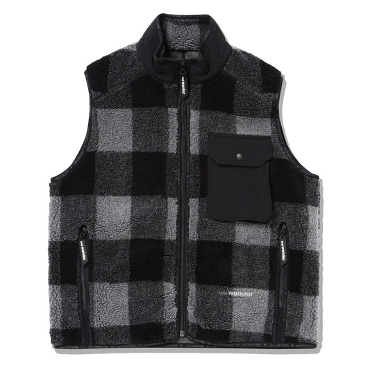 And Wander Womens Check Boa Vest Grey