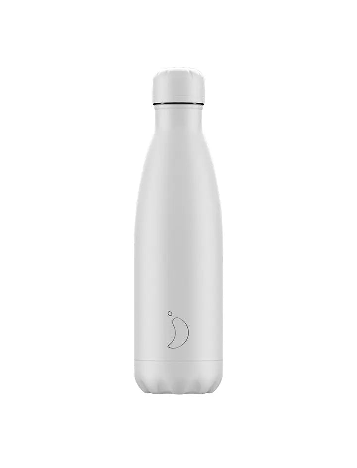 Chillys 500ml Water Bottle Monochrome All White Chillys Bottles