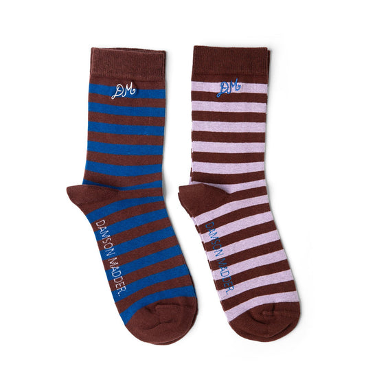 Damson Madder 2 Pack Socks Mixed Choc Stripe Multi