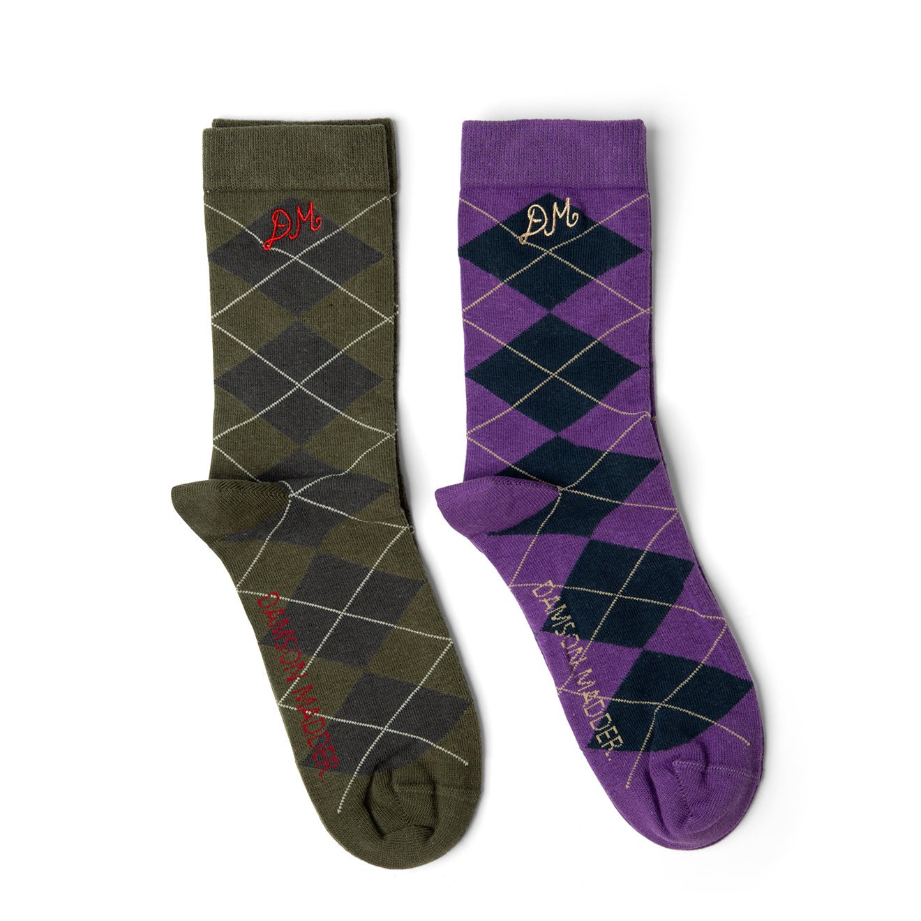 Damson Madder 2 Pack Socks Olive / Purple Argyle Multi