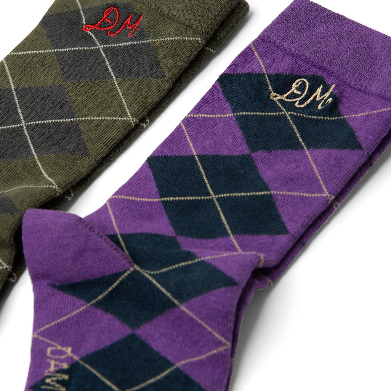 Damson Madder 2 Pack Socks Olive / Purple Argyle Multi