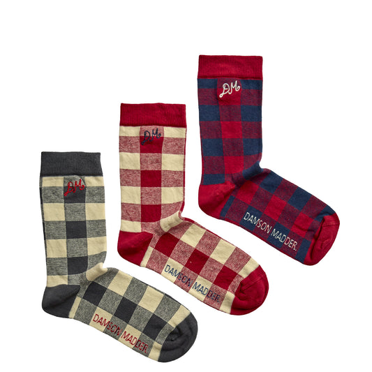 Damson Madder 3 Pack Socks Mixed Gingham Multi