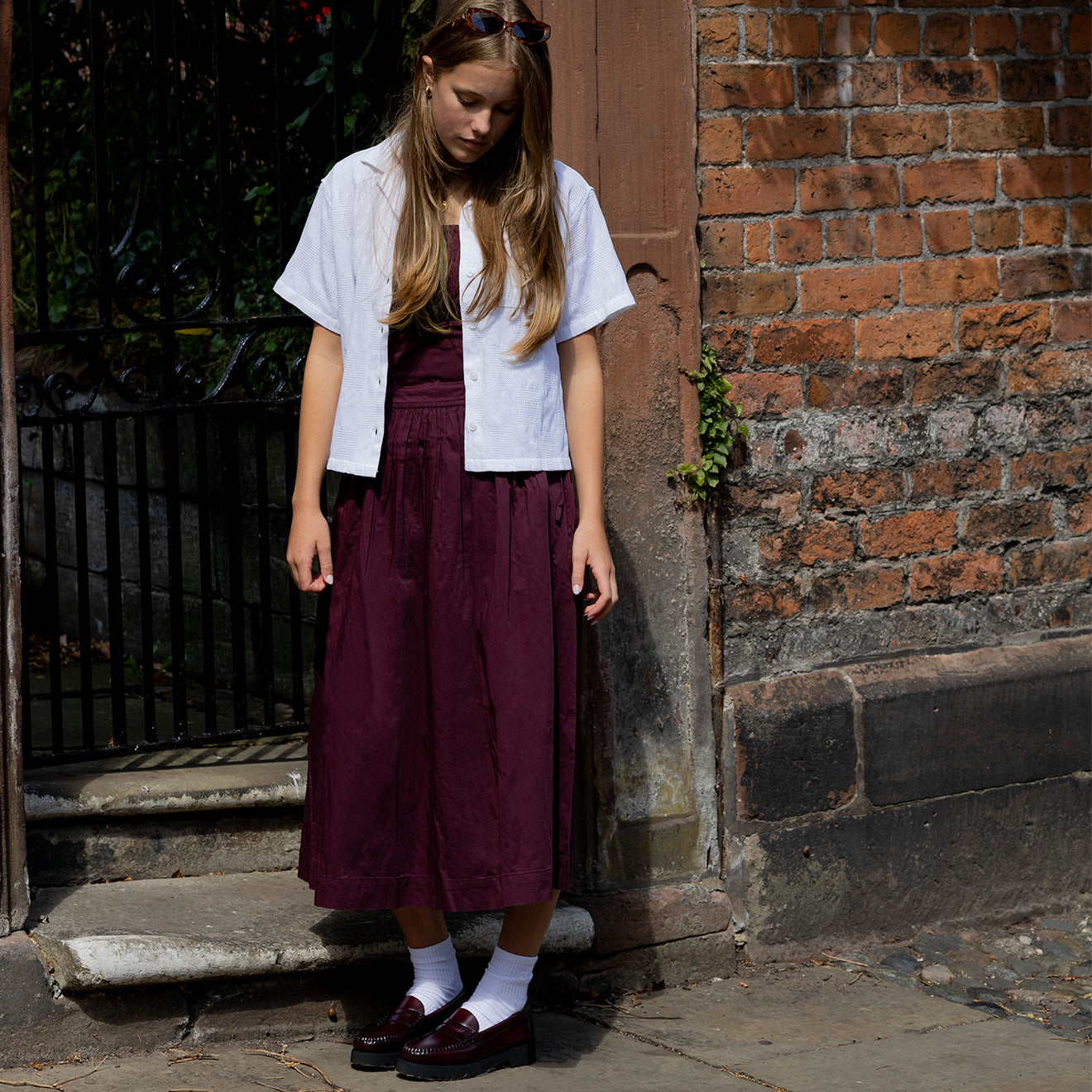 Damson Madder Angelina Cotton Satin Dress Fig - pam pam 