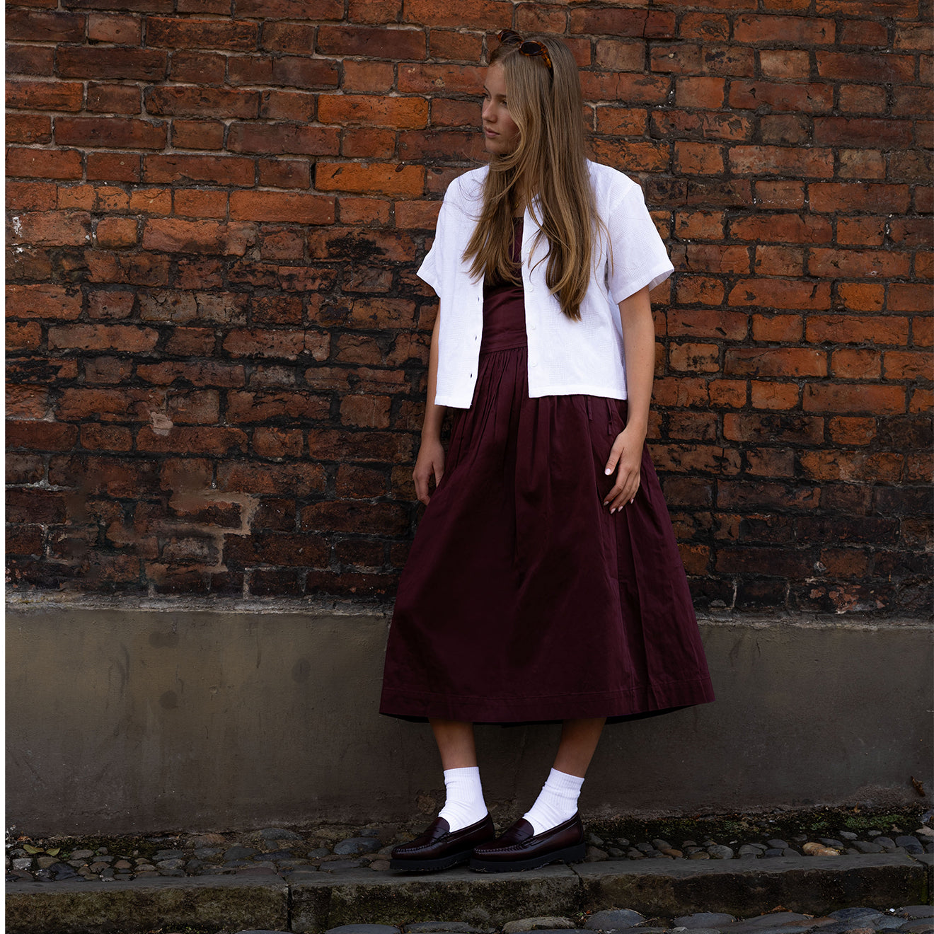 Damson Madder Angelina Cotton Satin Dress Fig - pam pam 