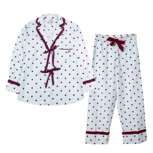 Damson Madder Antonella Pyjama Set Polka Dot Blue - pam pam
