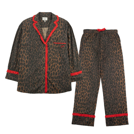 Damson Madder Antonia Pyjama Set Dark Leopard / Red - pam pam