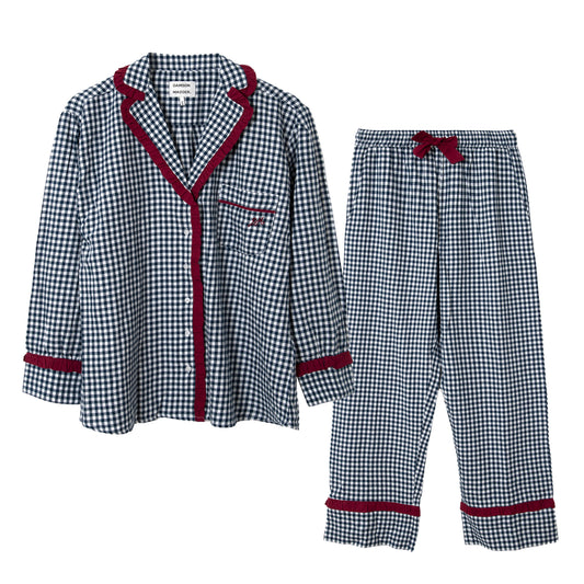 Damson Madder Antonia Pyjama Set Navy Gingham - pam pam