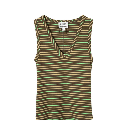 Damson Madder Arlea V-Neck Tank Brown Stripe Multi