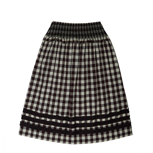 Damson Madder Ava Ruffle Midi Skirt Black & Butter Gingham