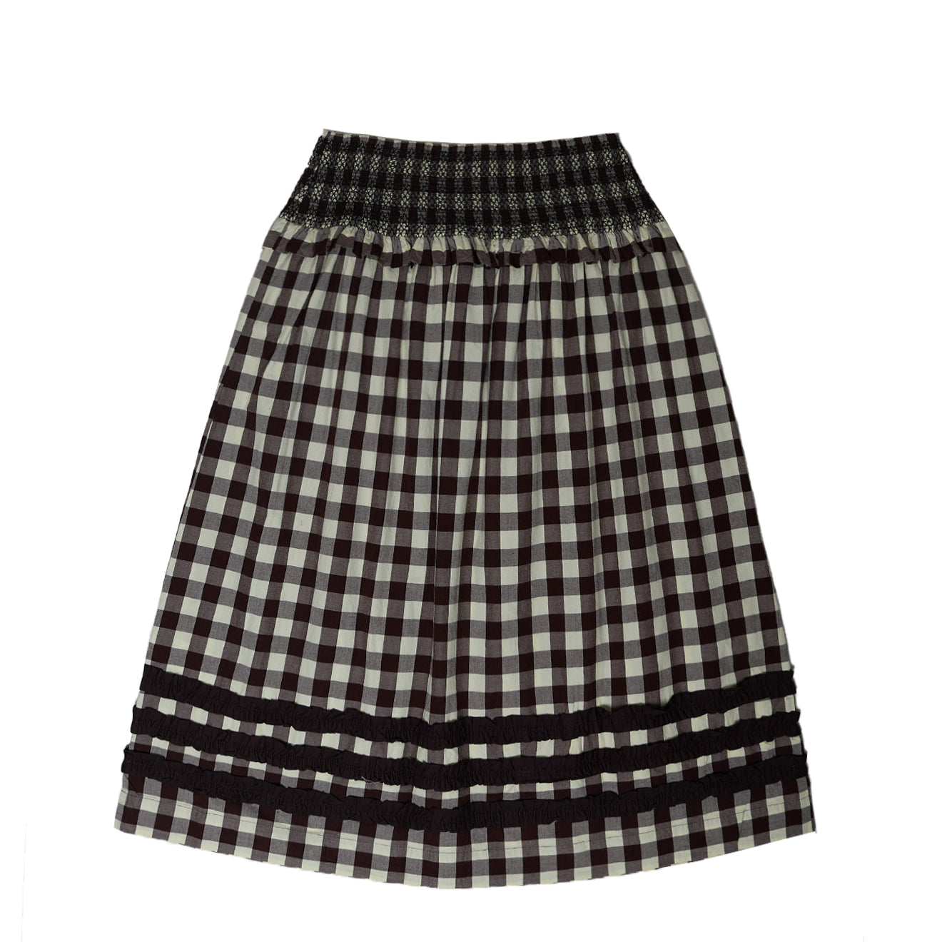 Damson Madder Ava Ruffle Midi Skirt Black & Butter Gingham