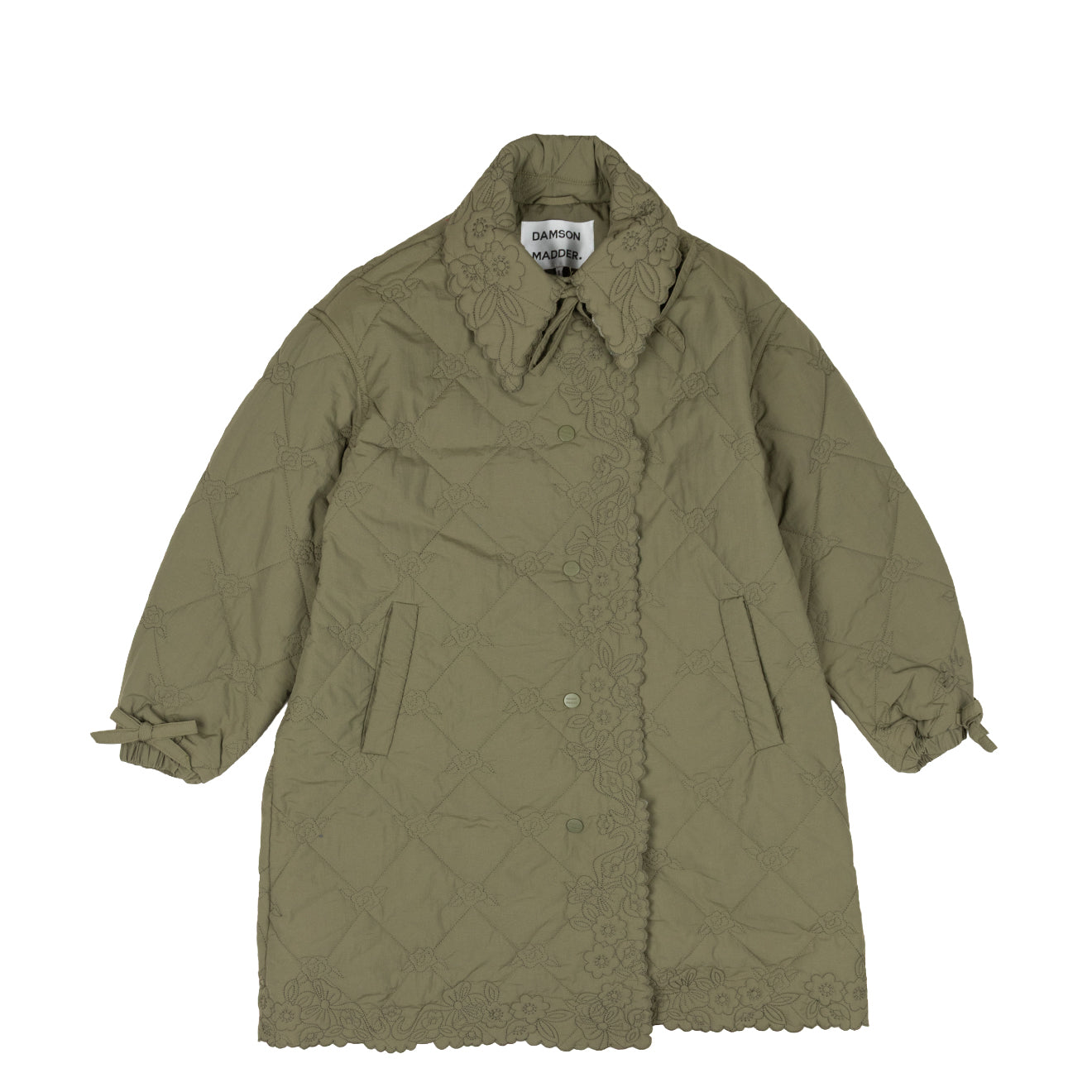 Damson Madder Avery Embroidered Quilted Coat Olive