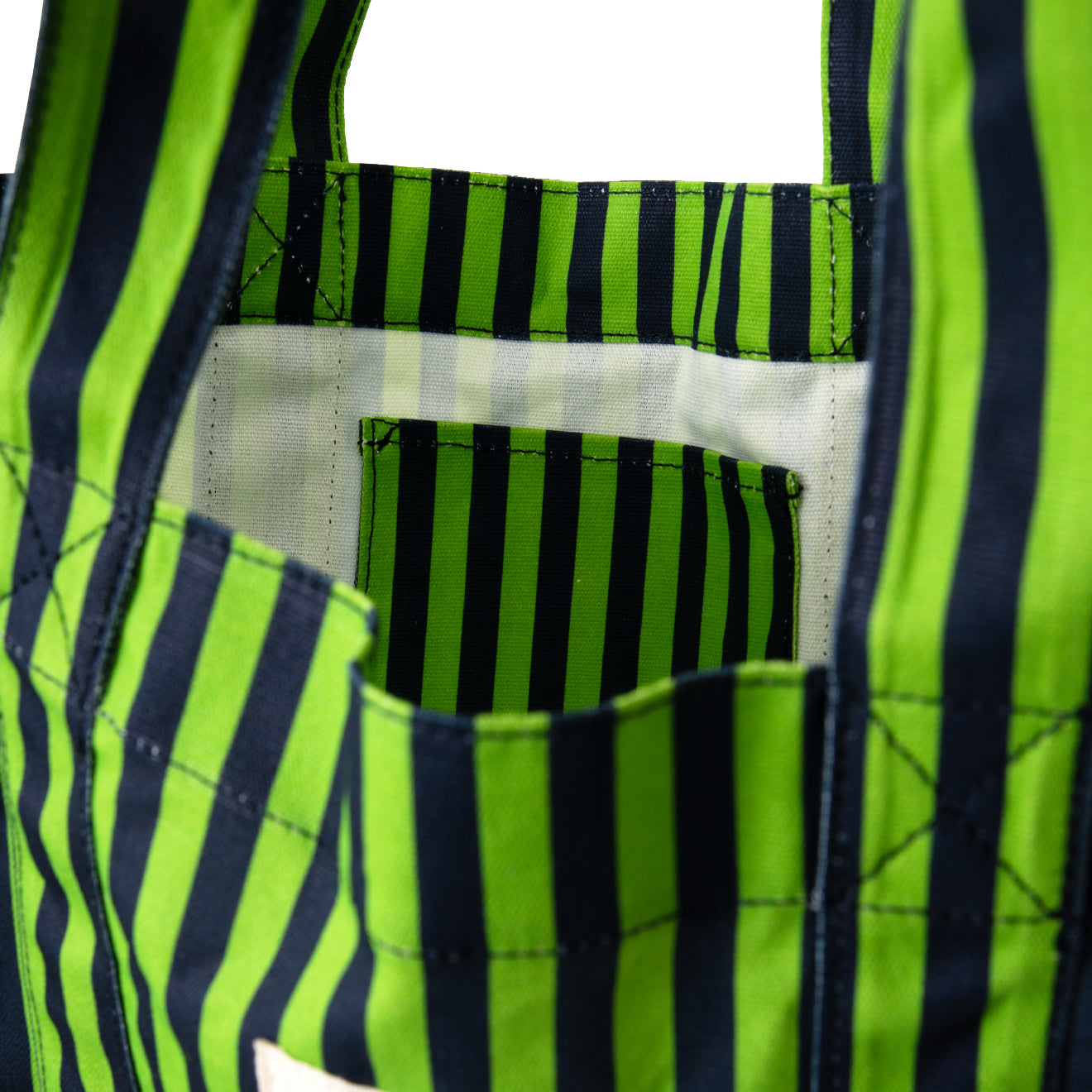 Damson Madder Canvas Tote Navy Lime Stripe
