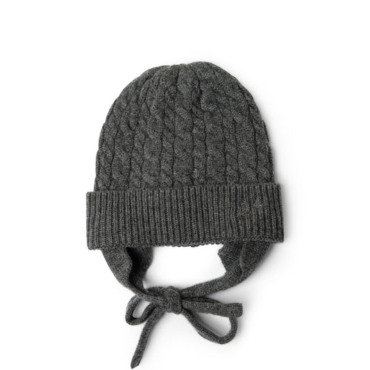 Damson Madder Cashmere Mix Turn Up Tie Beanie Charcoal