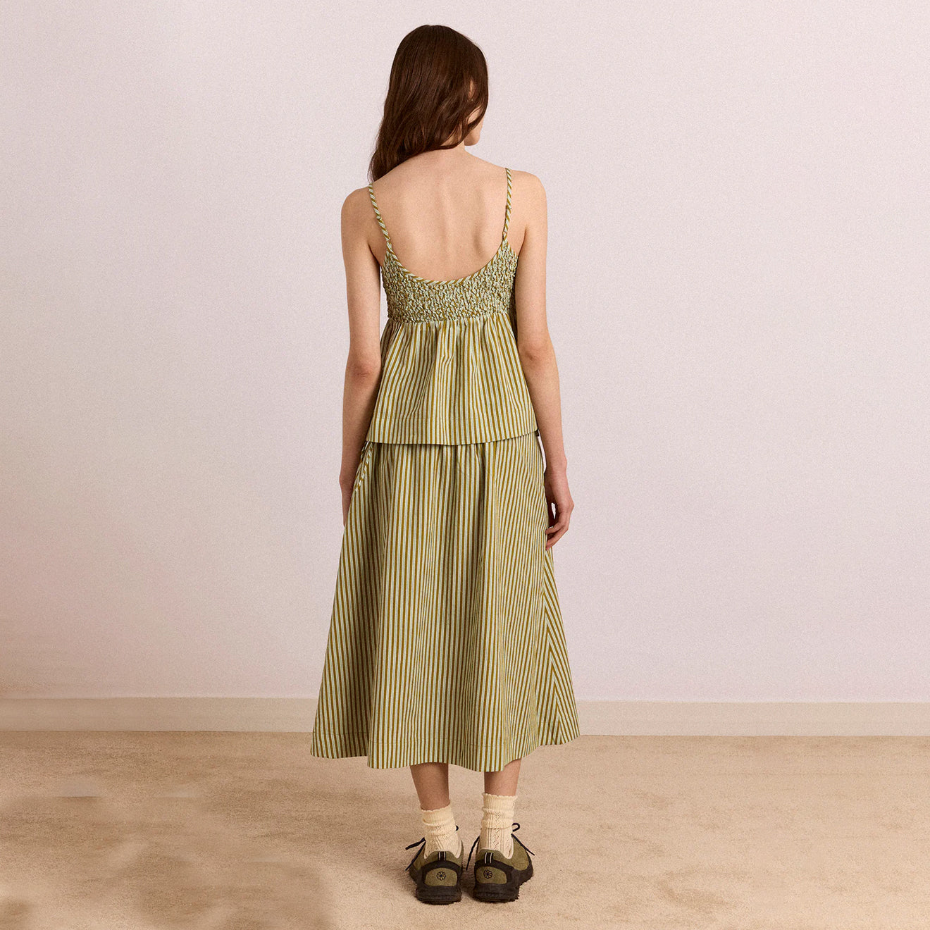 Damson Madder Caspia Volume Midi Skirt Basil