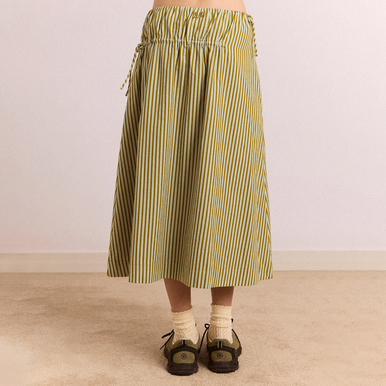 Damson Madder Caspia Volume Midi Skirt Basil