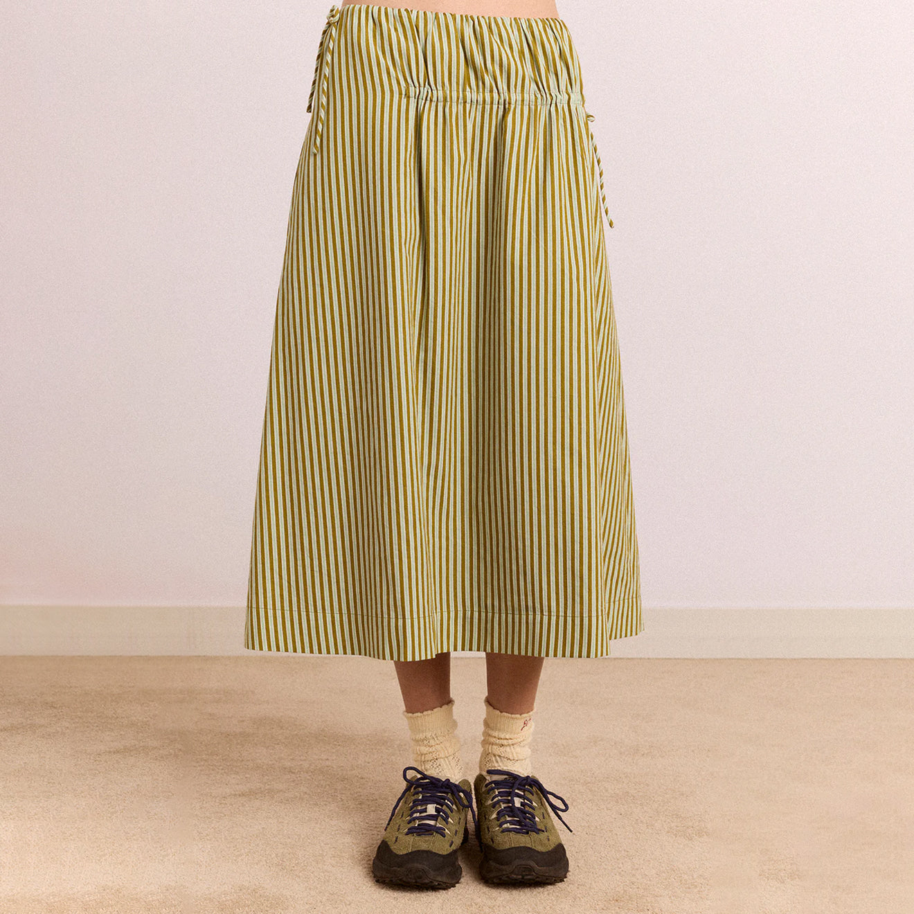 Damson Madder Caspia Volume Midi Skirt Basil