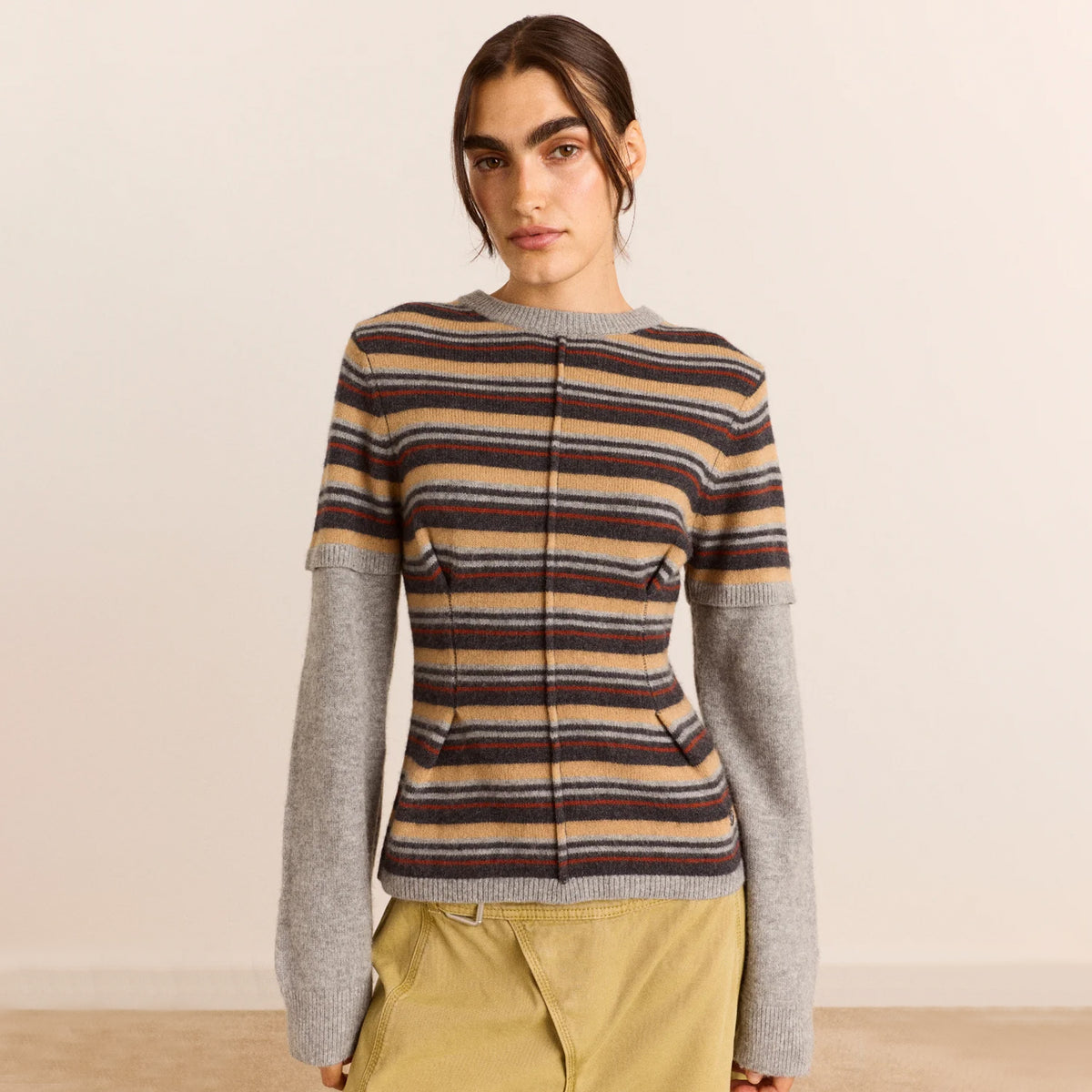 Damson Madder Clara Double Sleeve Merino Wool Jumper Stripe Multi