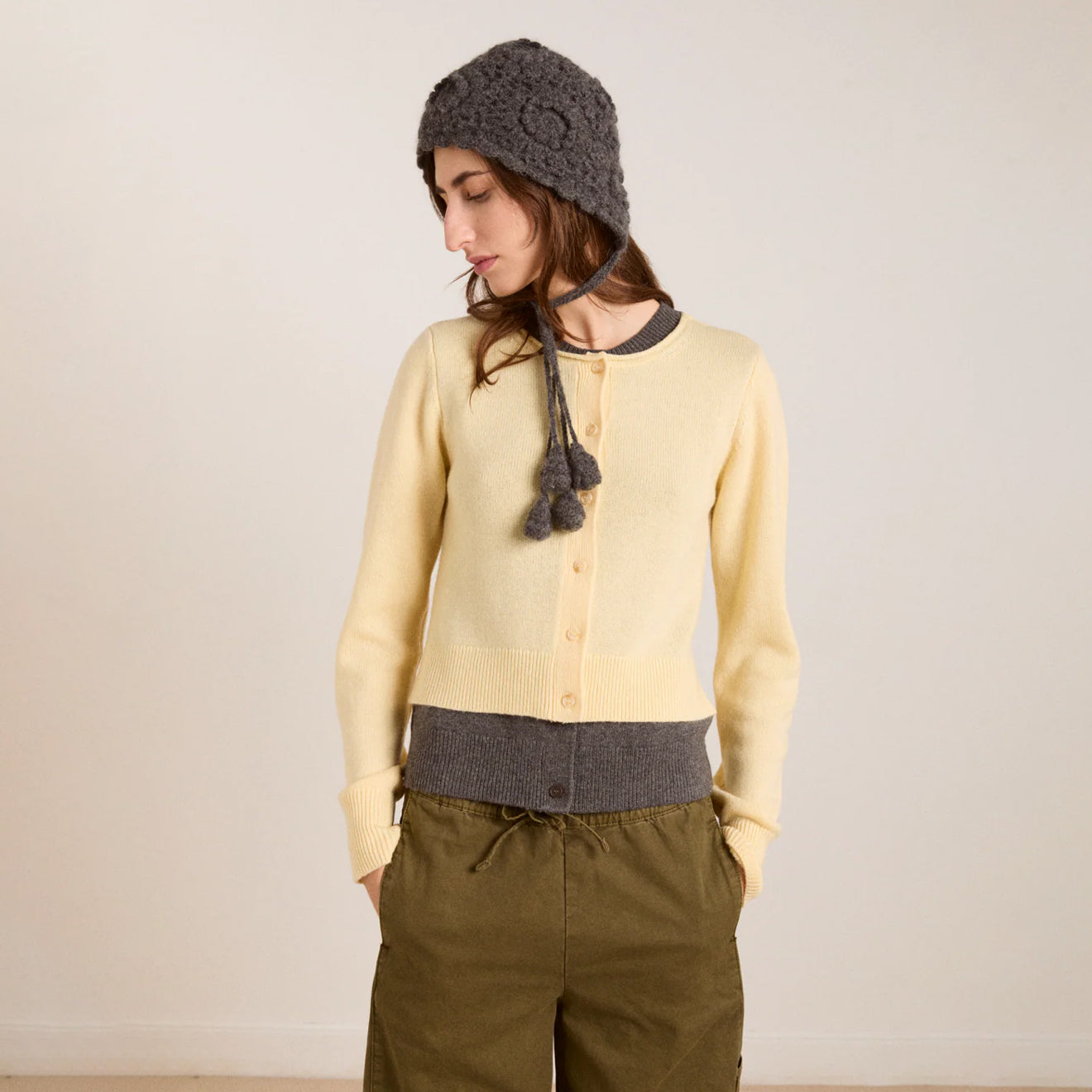 Damson Madder Crochet Bonnet Charcoal Marl