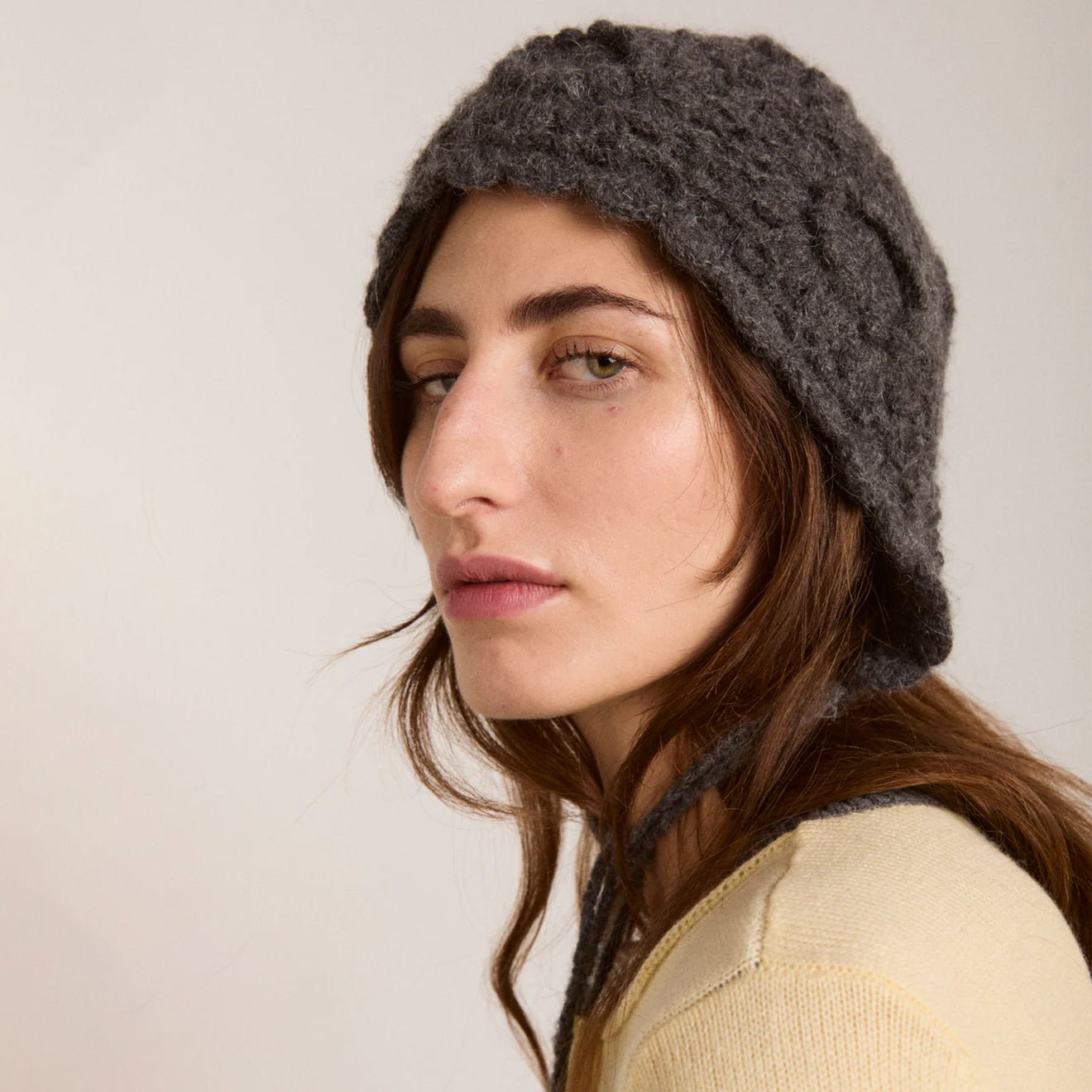 Damson Madder Crochet Bonnet Charcoal Marl