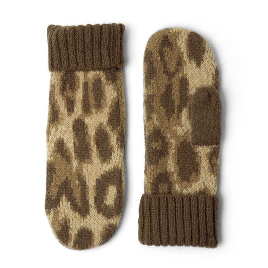 Damson Madder Fluffy Mittens Leopard - pam pam