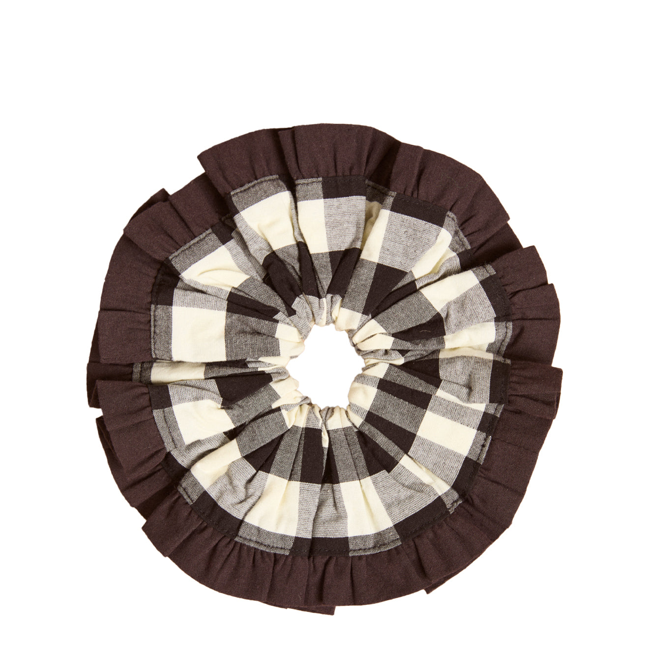 Damson Madder Frill Edge Scrunchie Butter Gingham