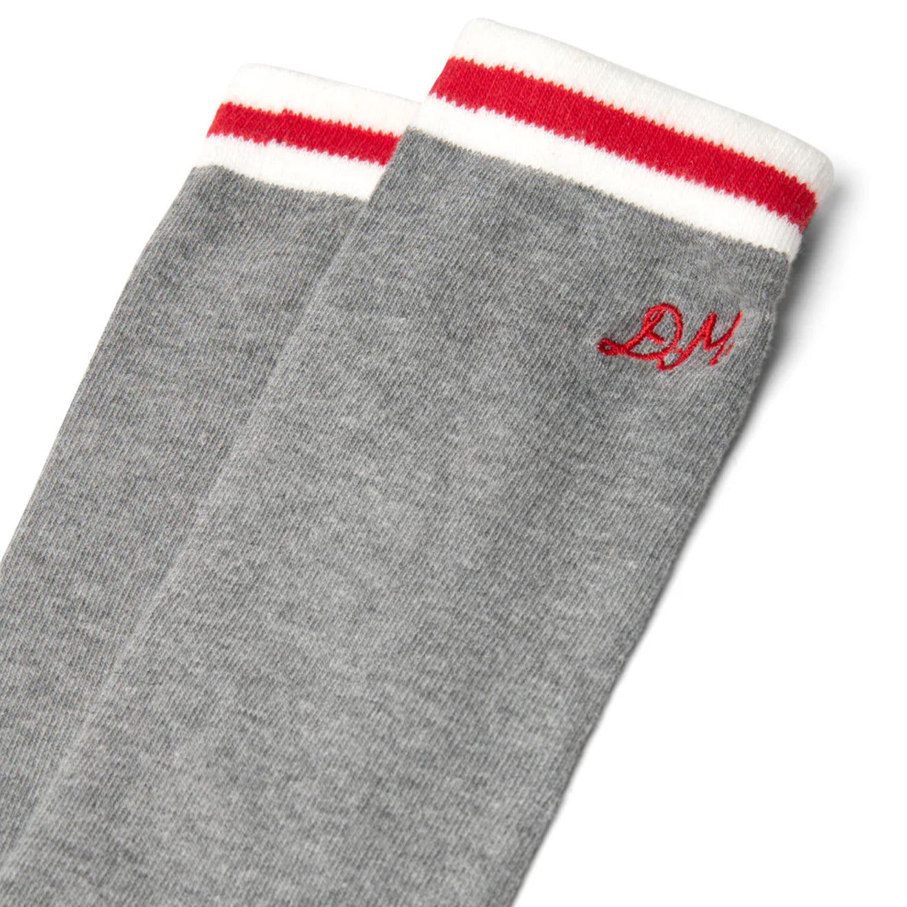 Damson Madder High Knee Socks Grey Marl With Red Stripe - pam pam 