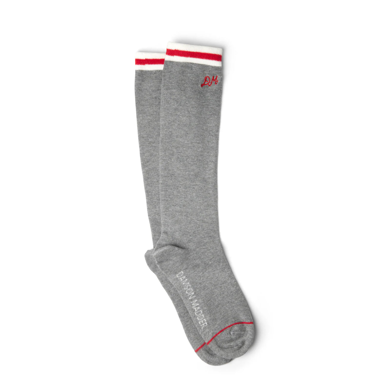 Damson Madder High Knee Socks Grey Marl With Red Stripe - pam pam 