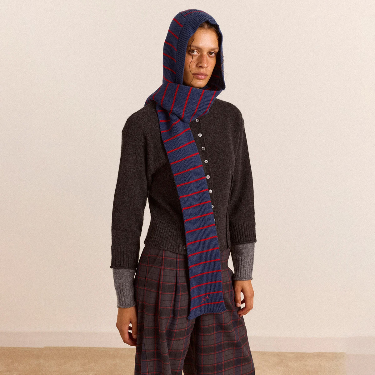 Damson Madder Hooded Scarf Blue Stripe