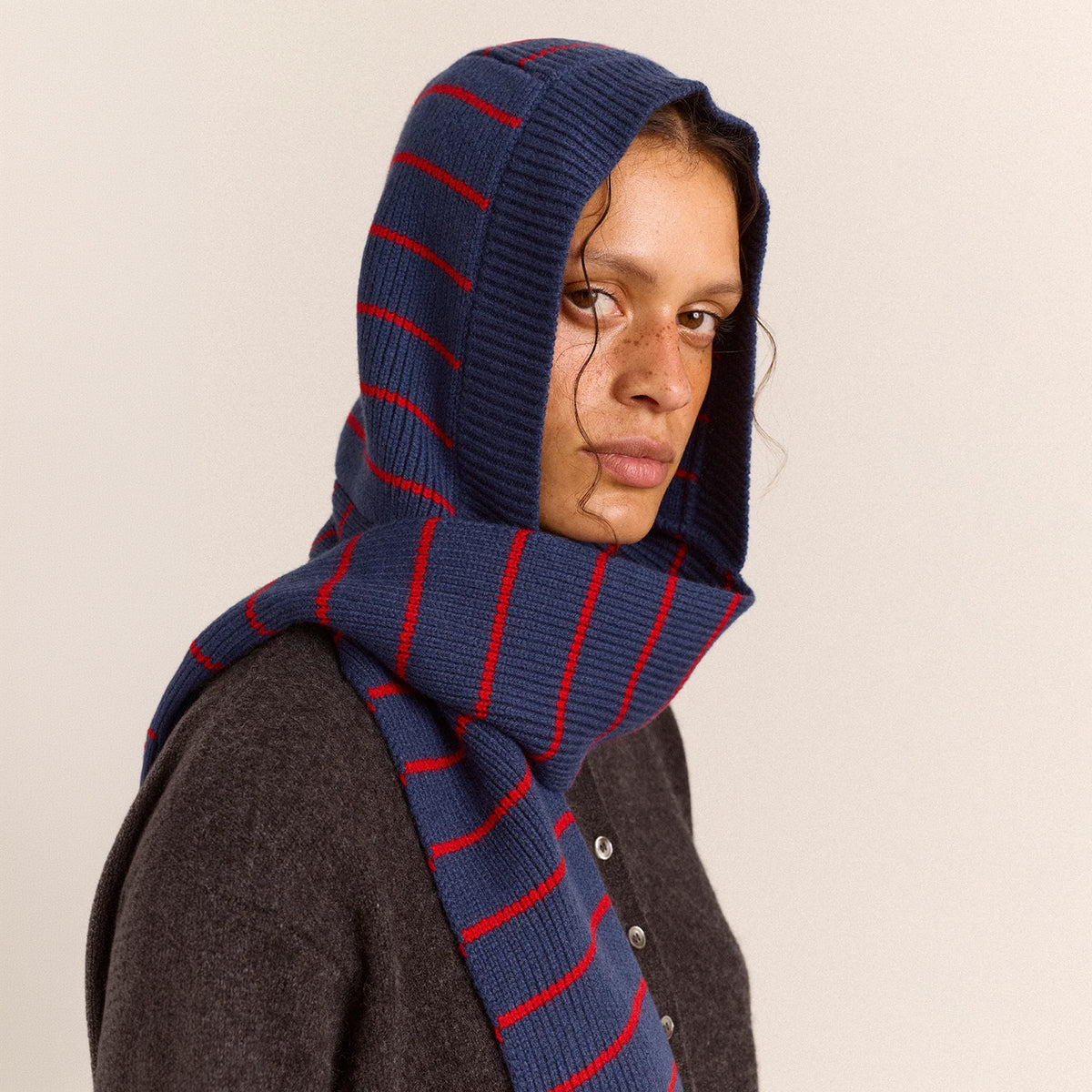 Damson Madder Hooded Scarf Blue Stripe