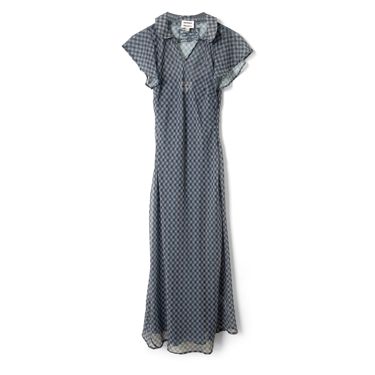 Damson Madder Hudson Sheer Midi Dress Willow Gingham / Blue Grey