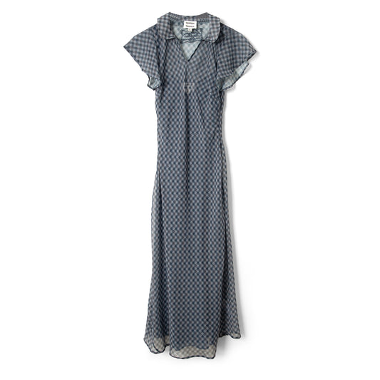 Damson Madder Hudson Sheer Midi Dress Willow Gingham / Blue Grey