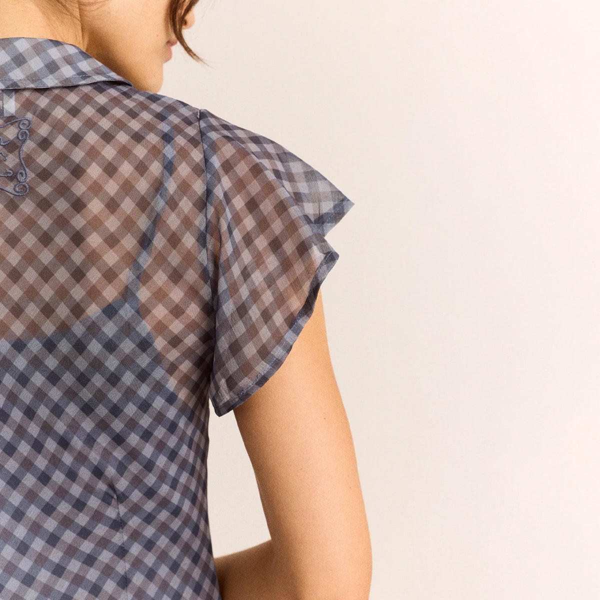 Damson Madder Hudson Sheer Midi Dress Willow Gingham / Blue Grey
