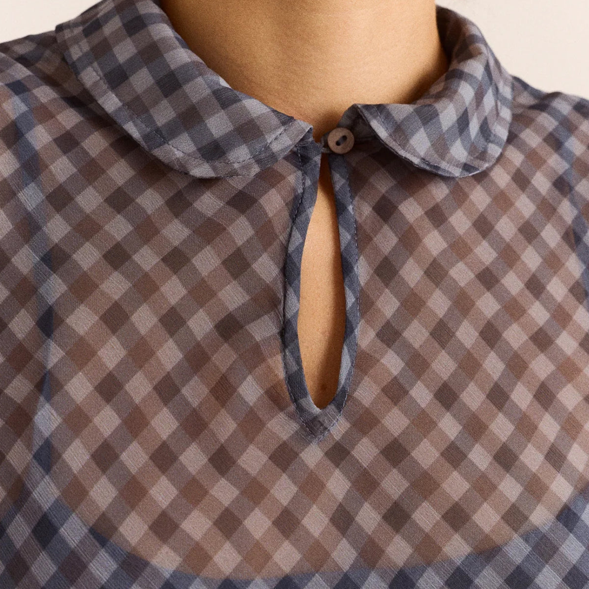 Damson Madder Hudson Sheer Midi Dress Willow Gingham / Blue Grey