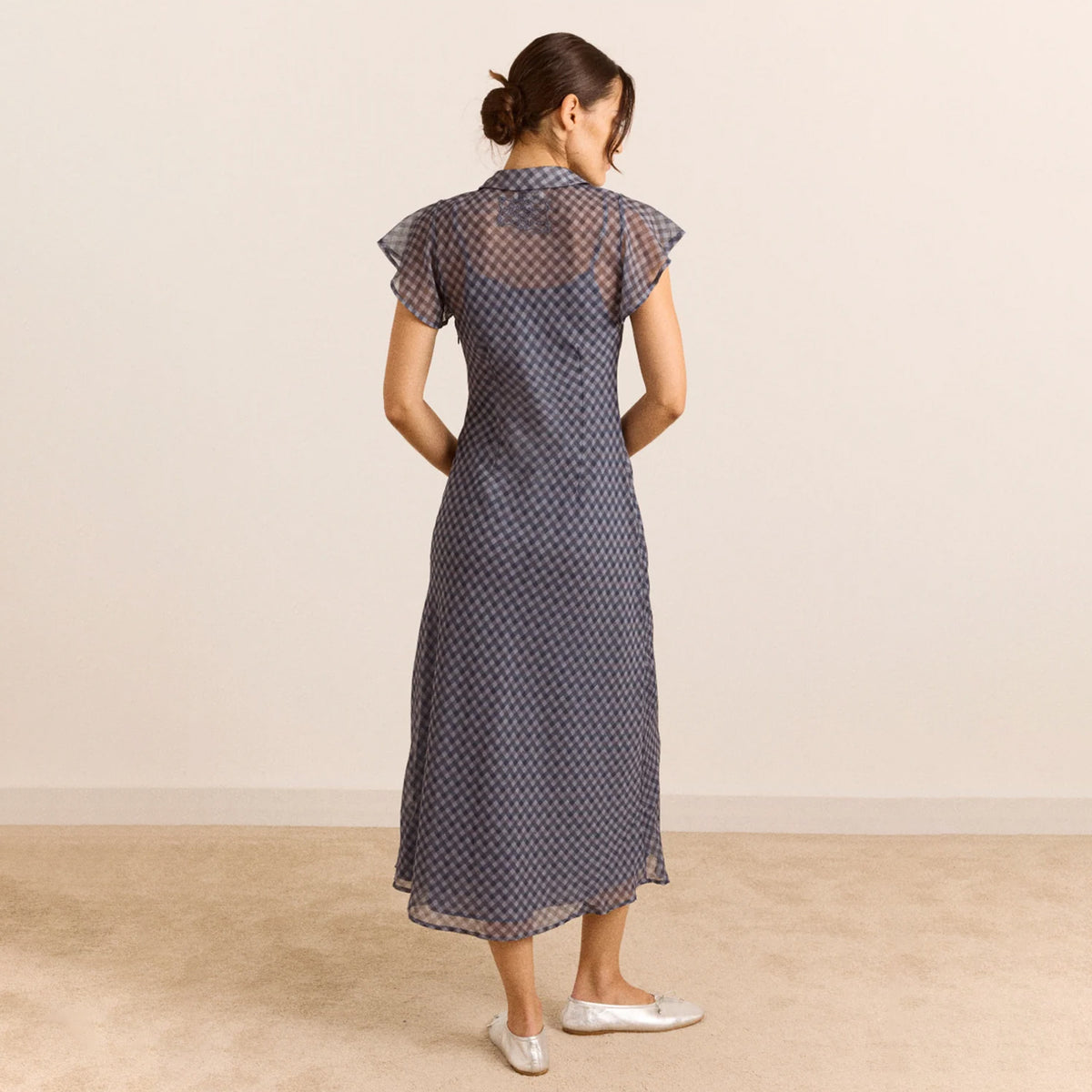 Damson Madder Hudson Sheer Midi Dress Willow Gingham / Blue Grey